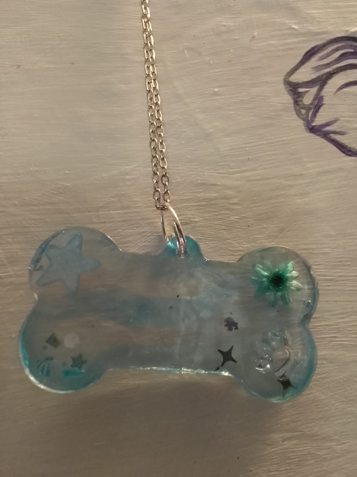 Medaglietta per cani a forma di osso in resina trasparente con nome