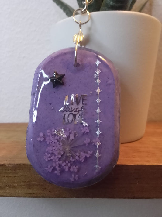Portachiavi da donna in resina e gesso  viola con decorazioni argento